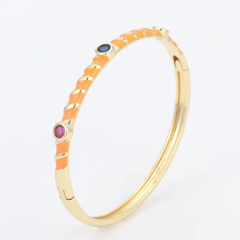 Colorful Oil Drip Bamboo Bracelet Copper Zirconia Bangle