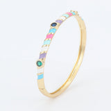 Colorful Oil Drip Bamboo Bracelet Copper Zirconia Bangle