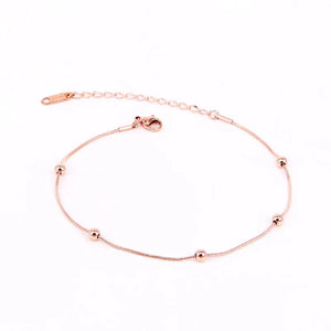 Snake Bone Chain 5 Bead Anklet Stainless Steel Rose Anklet 20cm + 5cm