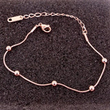 Snake Bone Chain 5 Bead Anklet Stainless Steel Rose Anklet 20cm + 5cm