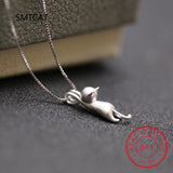 925 Silver Cat Necklace Long Tail Pendant S925 Fine Jewelry