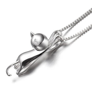 925 Silver Cat Necklace Long Tail Pendant S925 Fine Jewelry