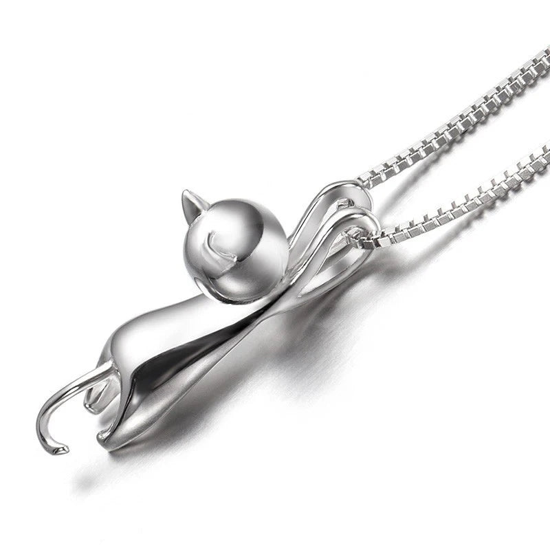 925 Silver Cat Necklace Long Tail Pendant S925 Fine Jewelry