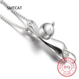 925 Silver Cat Necklace Long Tail Pendant S925 Fine Jewelry
