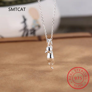 925 Silver Cat Necklace Long Tail Pendant S925 Fine Jewelry