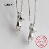 925 Silver Cat Necklace Long Tail Pendant S925 Fine Jewelry