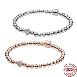 Snake Chain Bracelet 925 Sterling Silver Bead Chain Rose Bracelet