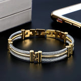 Snake Chain Link Charm Bracelet Stainless Steel Cuff