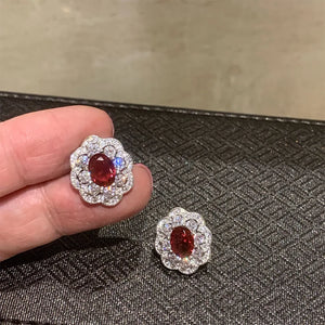 925 Silver Ruby Diamond Stud Earrings for Women Fine Jewelry