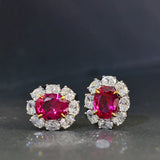 925 Silver Ruby Diamond Stud Earrings for Women Fine Jewelry