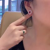 925 Silver Ruby Diamond Stud Earrings for Women Fine Jewelry