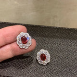 925 Silver Ruby Diamond Stud Earrings for Women Fine Jewelry