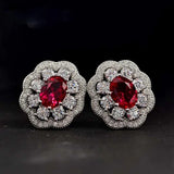 925 Silver Ruby Diamond Stud Earrings for Women Fine Jewelry