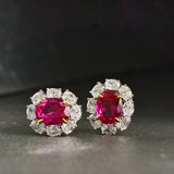 925 Silver Ruby Diamond Stud Earrings for Women Fine Jewelry
