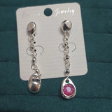 Spanish 925 Silver Pink Diamond Pin Stud Earrings