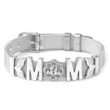 Stainless Steel Mesh Bracelet with Crystal Feather Charms