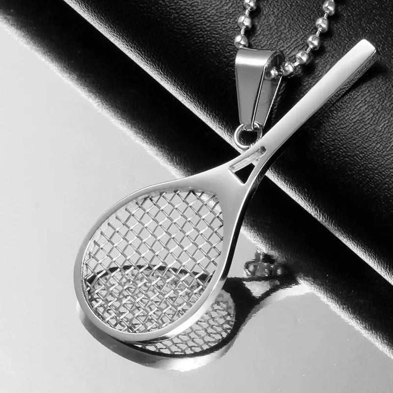 Stainless Steel Badminton Racket Pendant Necklace Choker Chain