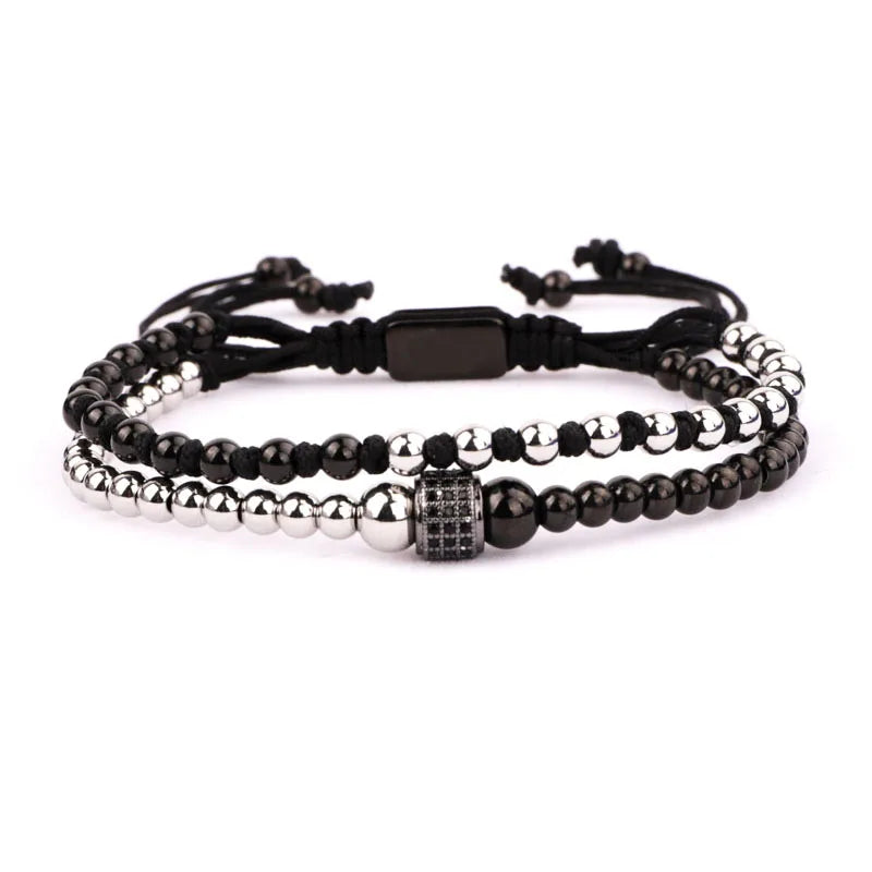 Stainless Steel Beaded Knot CZ Charm Bracelet Jewelry For Men