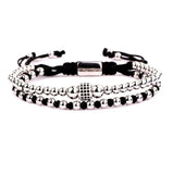 Stainless Steel Beaded Knot CZ Charm Bracelet Jewelry For Men