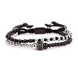 Stainless Steel Beaded Knot CZ Charm Bracelet Jewelry For Men