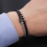 Stainless Steel Beaded Knot CZ Charm Bracelet Jewelry For Men