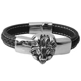3D Lion Head Leather Cuff Bracelet Chain Bangle Men's Boy's Jewelry