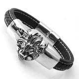 3D Lion Head Leather Cuff Bracelet Chain Bangle Men's Boy's Jewelry