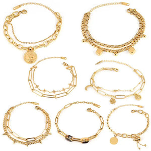 Stainless Steel Women's Pendant Bracelet Multilayer Link Chain Charm Pulseras