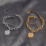 Stainless Steel Women's Pendant Bracelet Multilayer Link Chain Charm Pulseras