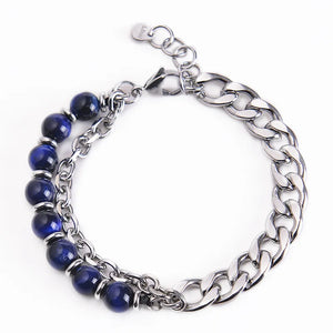 Stainless Steel Tiger Eye Bracelet Natural Stone Beads