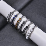 Stainless Steel Tiger Eye Bracelet Natural Stone Beads