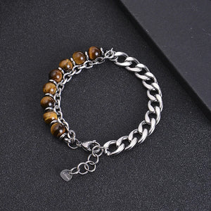 Stainless Steel Tiger Eye Bracelet Natural Stone Beads