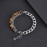 Stainless Steel Tiger Eye Bracelet Natural Stone Beads