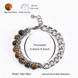Stainless Steel Tiger Eye Bracelet Natural Stone Beads