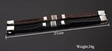 Stainless Steel Charm Bracelet Brown Leather Wristband Men's Jewelry
