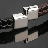 Stainless Steel Charm Bracelet Brown Leather Wristband Men's Jewelry
