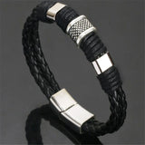 Stainless Steel Charm Bracelet Brown Leather Wristband Men's Jewelry