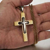 Stainless Steel Christian Cross Pendant Biker Necklace