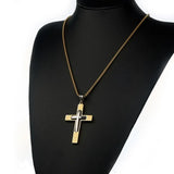 Stainless Steel Christian Cross Pendant Biker Necklace
