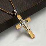 Stainless Steel Christian Cross Pendant Biker Necklace