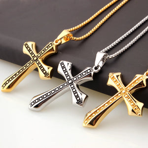 Stainless Steel Christian Cross Men's Pendant Necklace Gift