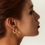 Stainless Steel Croissant Twist Hoop Earrings