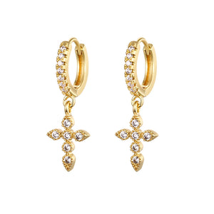 Stainless Steel Zircon Lightning Cross Hoop Earrings