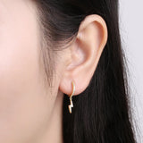 Stainless Steel Zircon Lightning Cross Hoop Earrings
