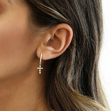 Stainless Steel Zircon Lightning Cross Hoop Earrings