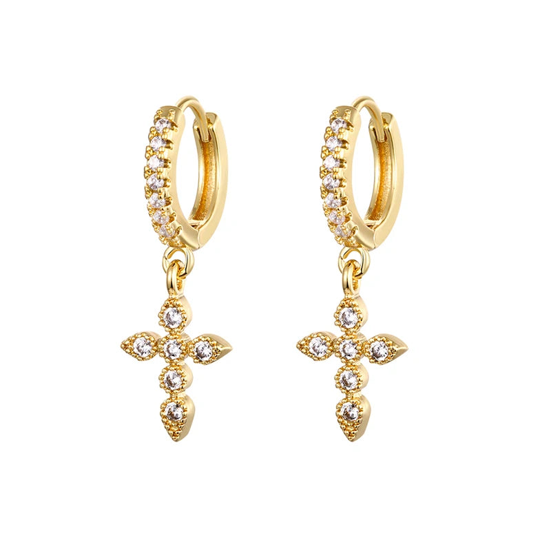 Stainless Steel Zircon Lightning Cross Hoop Earrings