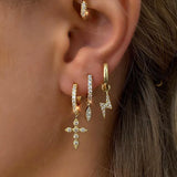 Stainless Steel Zircon Lightning Cross Hoop Earrings