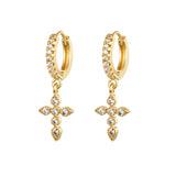 Stainless Steel Zircon Lightning Cross Hoop Earrings