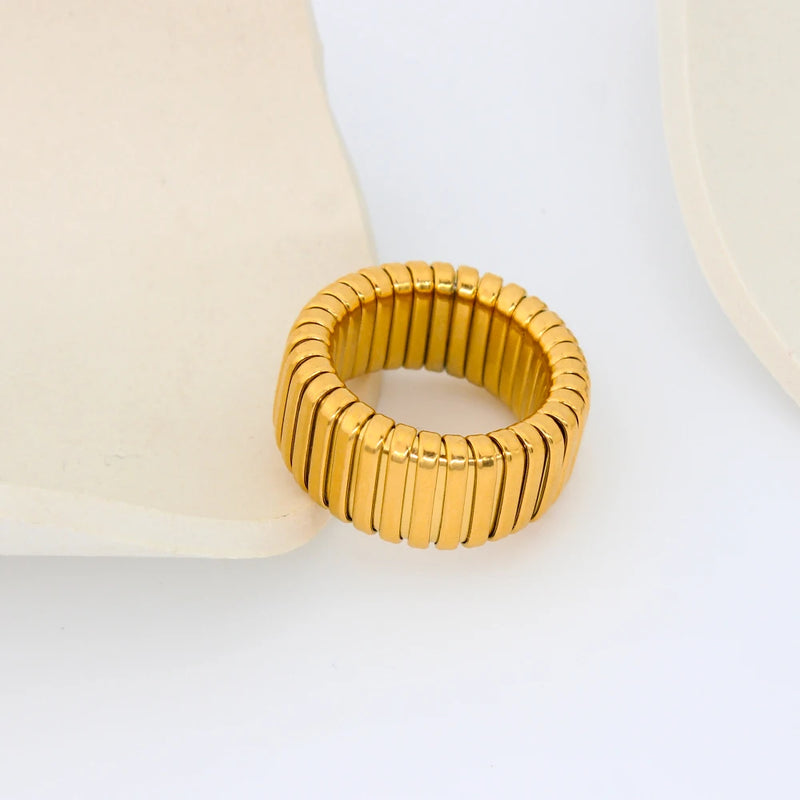 Stainless Steel Snake Chain Bangle Bracelet & Rings Set