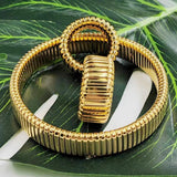 Stainless Steel Snake Chain Bangle Bracelet & Rings Set